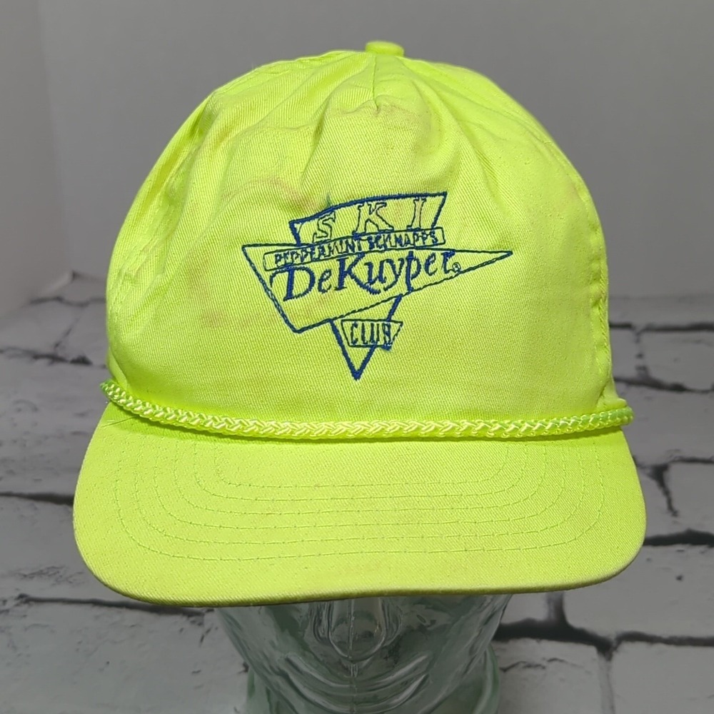Ski Dekuyper‎ Club Neon Yellow Vintage Hat Adjustable Ball Cap Flaw